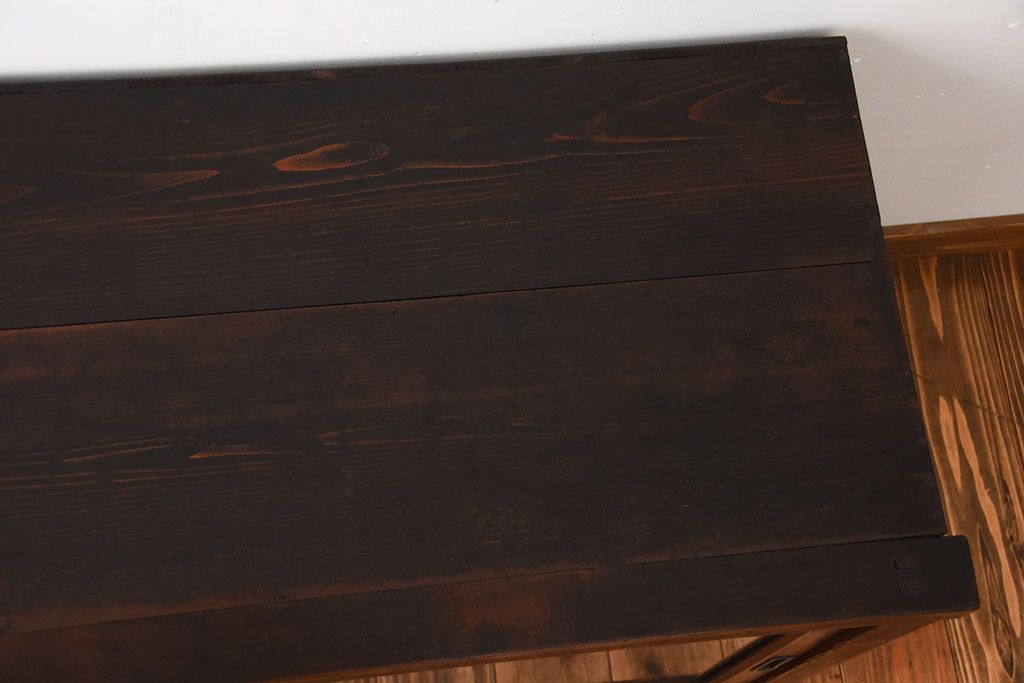 アンティーク家具　和製アンティーク　古い木製のモールガラス引き戸収納棚(1)