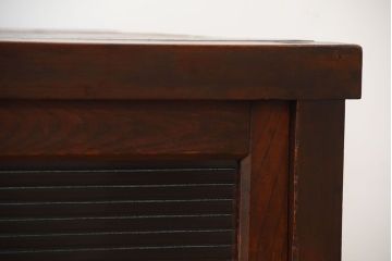 アンティーク家具　和製アンティーク　古い木製のモールガラス引き戸収納棚(1)