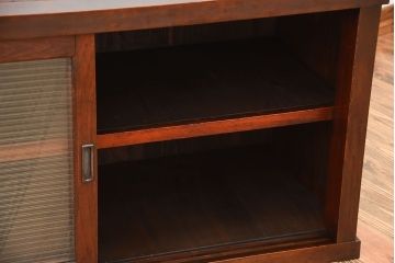 アンティーク家具　和製アンティーク　古い木製のモールガラス引き戸収納棚(1)