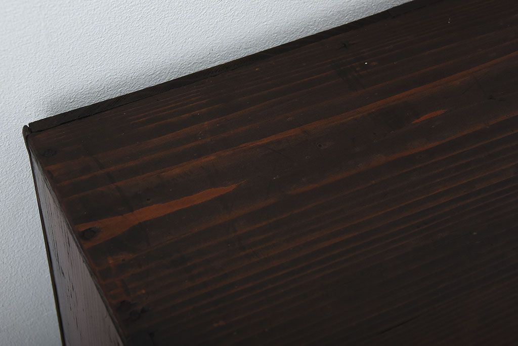 アンティーク家具　和製アンティーク　古い木製のモールガラス引き戸収納棚(2)