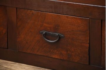 アンティーク家具　和製アンティーク　古い木製のモールガラス引き戸収納棚(2)