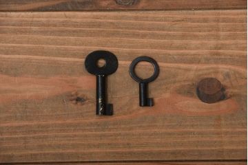 アンティーク家具　古民具・骨董　唐獅子の手打ち金具が美しい前面欅材の相馬箪笥