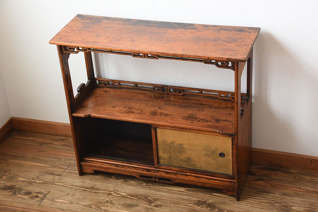 アンティーク家具　古民具・骨董　戸棚付き!オリエンタルな飾り棚