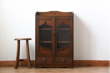 レトロ家具　昭和レトロ　引き出し2杯付き!古い栓材の小ぶりな本箱