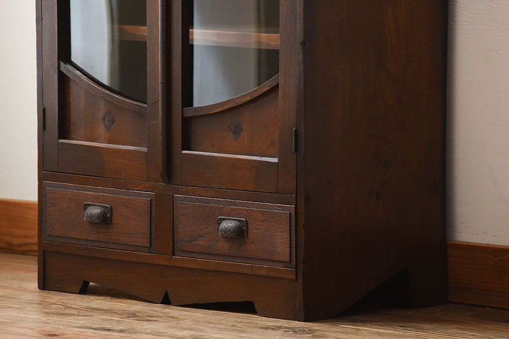 レトロ家具　昭和レトロ　引き出し2杯付き!古い栓材の小ぶりな本箱