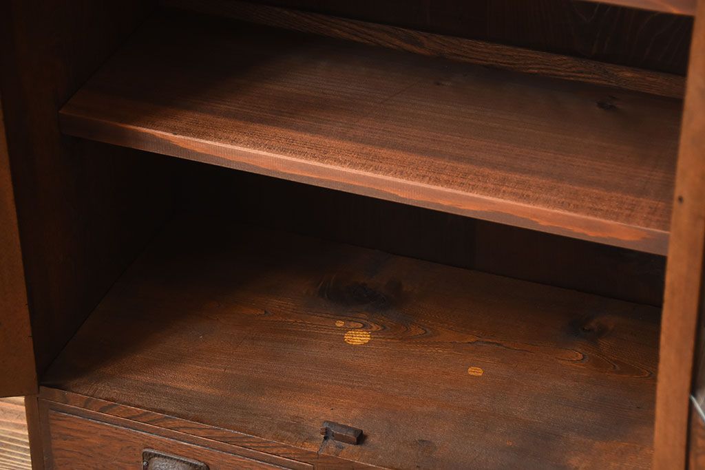 レトロ家具　昭和レトロ　引き出し2杯付き!古い栓材の小ぶりな本箱