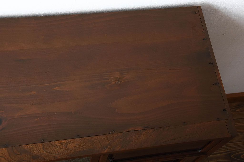 アンティーク家具　和製アンティーク　結霜ガラス入り!欅の無垢材の収納棚