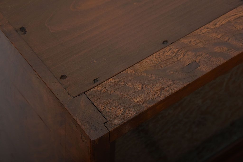 アンティーク家具　和製アンティーク　結霜ガラス入り!欅の無垢材の収納棚