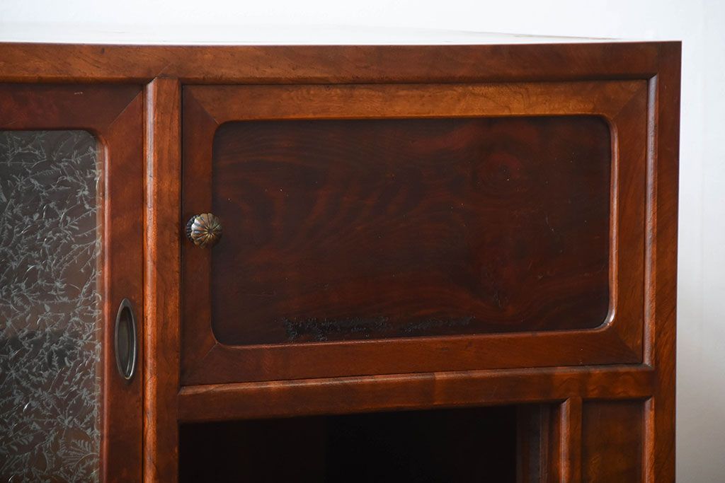 アンティーク家具　和製アンティーク　結霜ガラス入り!欅の無垢材の収納棚