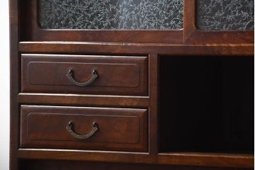 アンティーク家具　和製アンティーク　結霜ガラス入り!欅の無垢材の収納棚