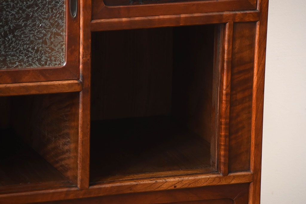 アンティーク家具　和製アンティーク　結霜ガラス入り!欅の無垢材の収納棚