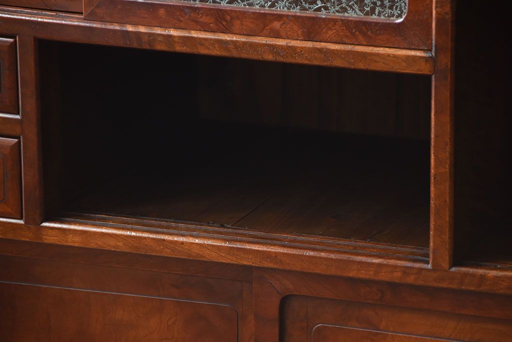 アンティーク家具　和製アンティーク　結霜ガラス入り!欅の無垢材の収納棚