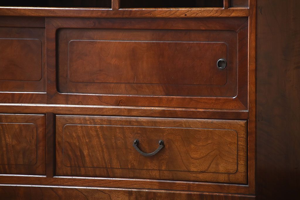 アンティーク家具　和製アンティーク　結霜ガラス入り!欅の無垢材の収納棚