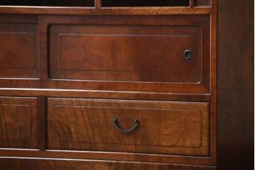 アンティーク家具　和製アンティーク　結霜ガラス入り!欅の無垢材の収納棚