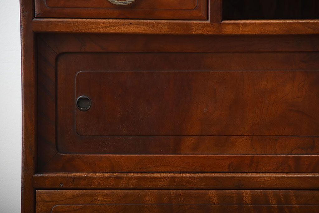 アンティーク家具　和製アンティーク　結霜ガラス入り!欅の無垢材の収納棚