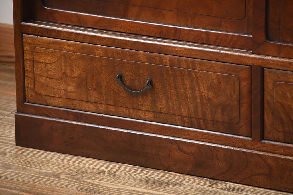 アンティーク家具　和製アンティーク　結霜ガラス入り!欅の無垢材の収納棚