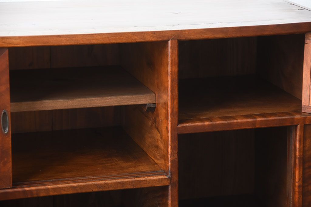 アンティーク家具　和製アンティーク　結霜ガラス入り!欅の無垢材の収納棚