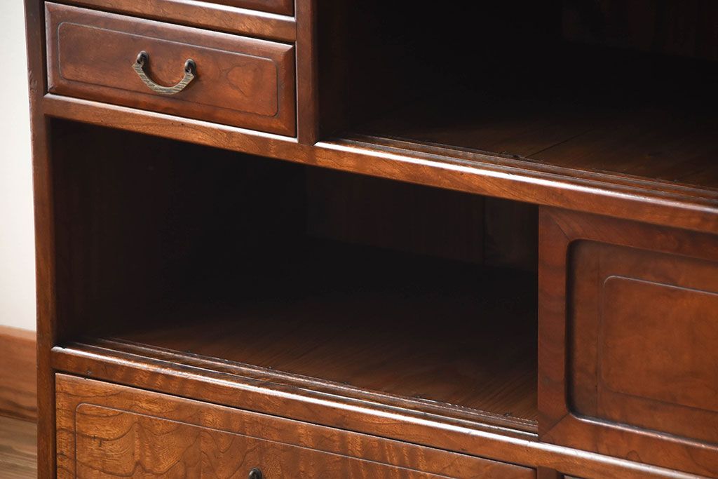 アンティーク家具　和製アンティーク　結霜ガラス入り!欅の無垢材の収納棚