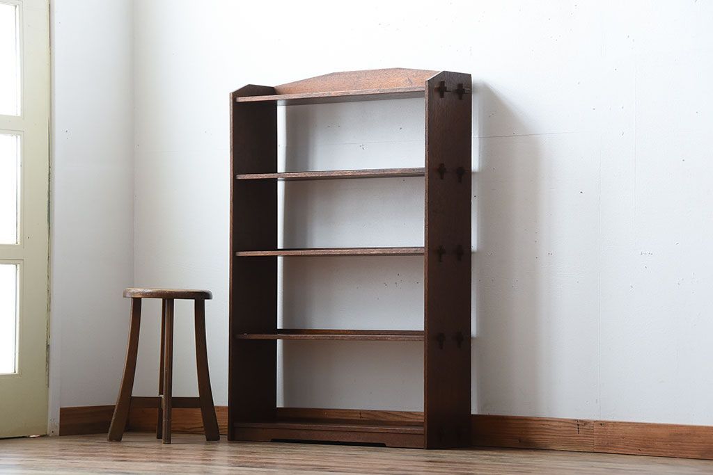 レトロ家具　昭和レトロ　古い栓材の楔式アンティーク本棚(飾り棚)