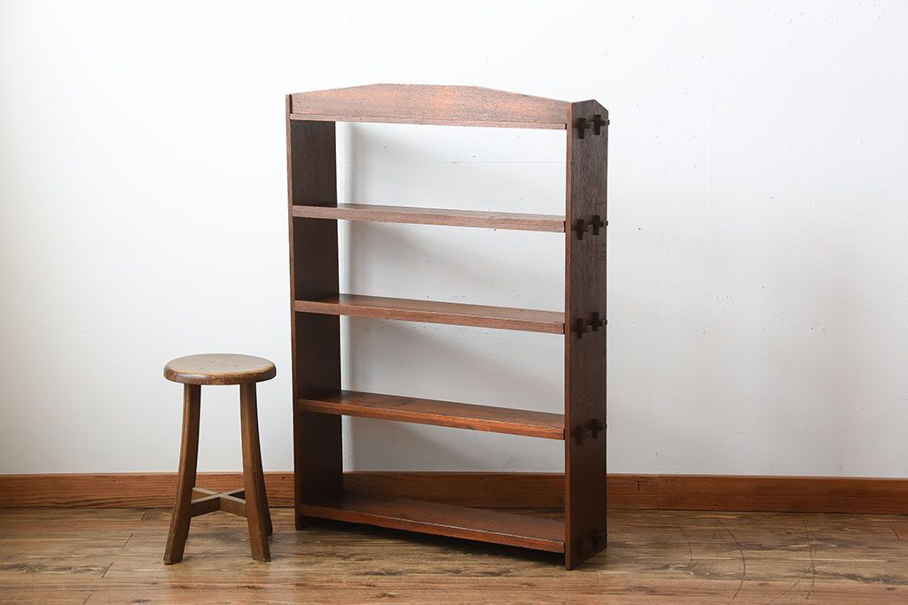 レトロ家具　昭和レトロ　古い栓材の楔式アンティーク本棚(飾り棚)