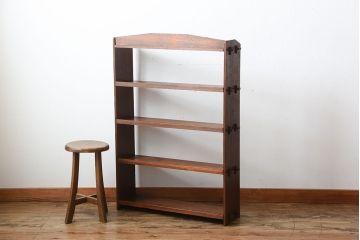 レトロ家具　昭和レトロ　古い栓材の楔式アンティーク本棚(飾り棚)