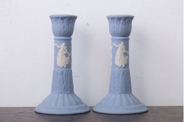アンティーク雑貨　イギリスアンティーク　Wedgwood(ウェッジウッド)・ジャスパー・キャンドルホルダーペアセット