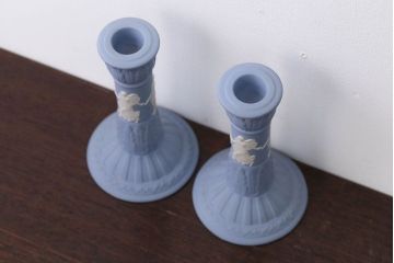 アンティーク雑貨　イギリスアンティーク　Wedgwood(ウェッジウッド)・ジャスパー・キャンドルホルダーペアセット