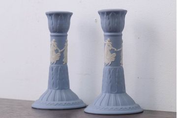アンティーク雑貨　イギリスアンティーク　Wedgwood(ウェッジウッド)・ジャスパー・キャンドルホルダーペアセット