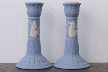 アンティーク雑貨　イギリスアンティーク　Wedgwood(ウェッジウッド)・ジャスパー・キャンドルホルダーペアセット