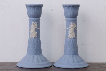 アンティーク雑貨　イギリスアンティーク　Wedgwood(ウェッジウッド)・ジャスパー・キャンドルホルダーペアセット