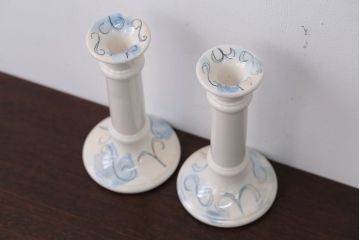 アンティーク雑貨　イギリスアンティーク　POOLE Pottery(プール・ポッタリー)のキャンドルスタンドペアセット