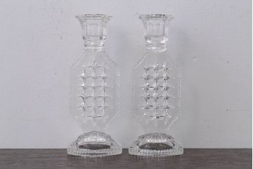 アンティーク雑貨　イギリスアンティーク　クリアガラスのキャンドルスタンドペアセット