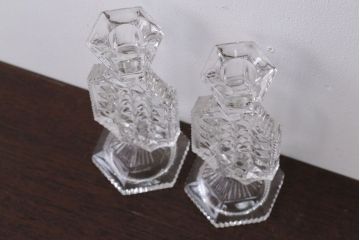 アンティーク雑貨　イギリスアンティーク　クリアガラスのキャンドルスタンドペアセット