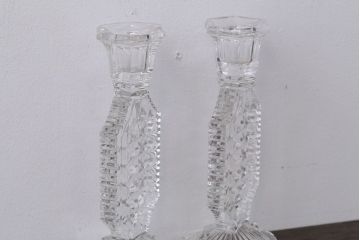 アンティーク雑貨　イギリスアンティーク　クリアガラスのキャンドルスタンドペアセット