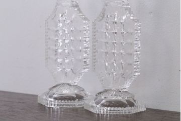 アンティーク雑貨　イギリスアンティーク　クリアガラスのキャンドルスタンドペアセット