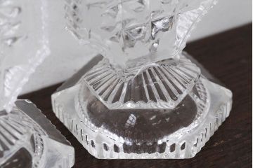アンティーク雑貨　イギリスアンティーク　クリアガラスのキャンドルスタンドペアセット