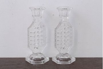 アンティーク雑貨　イギリスアンティーク　クリアガラスのキャンドルスタンドペアセット