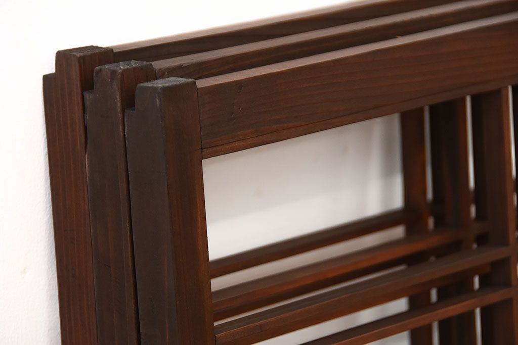 古民具・骨董　古い木のアンティーク格子戸3枚セット