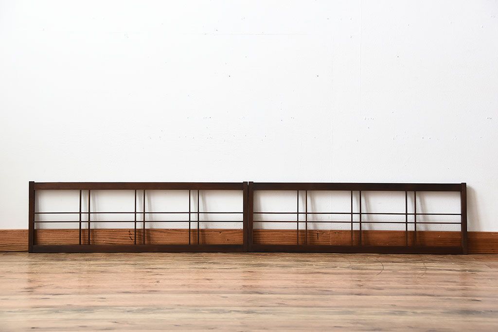 古民具・骨董　古い木のアンティーク格子戸2枚セット(1)