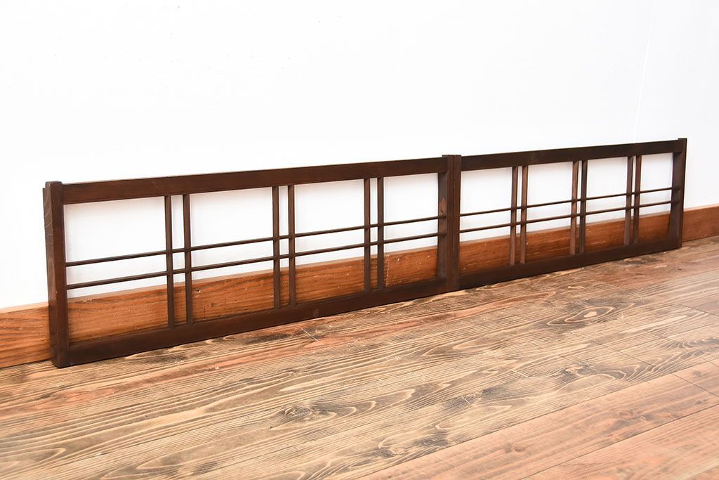 古民具・骨董　古い木のアンティーク格子戸2枚セット(1)