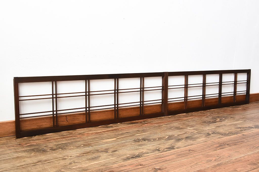 古民具・骨董　古い木のアンティーク格子戸2枚セット(2)