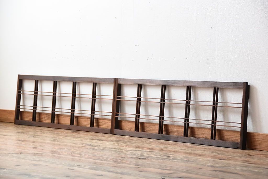 古民具・骨董　古い木のアンティーク格子戸2枚セット(2)