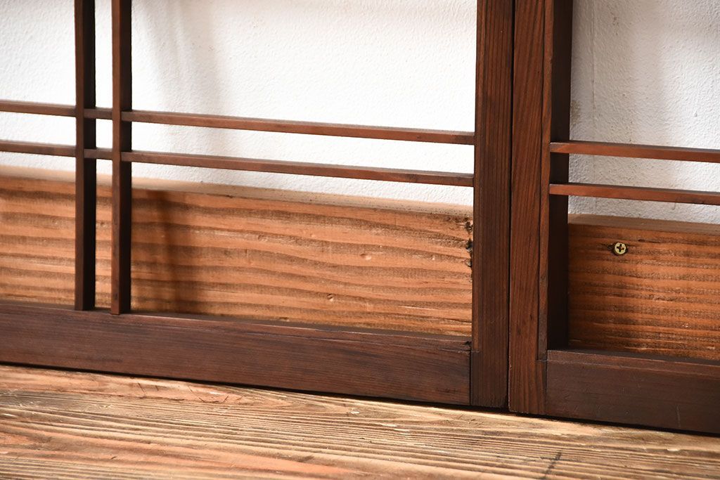 古民具・骨董　古い木のアンティーク格子戸2枚セット(2)