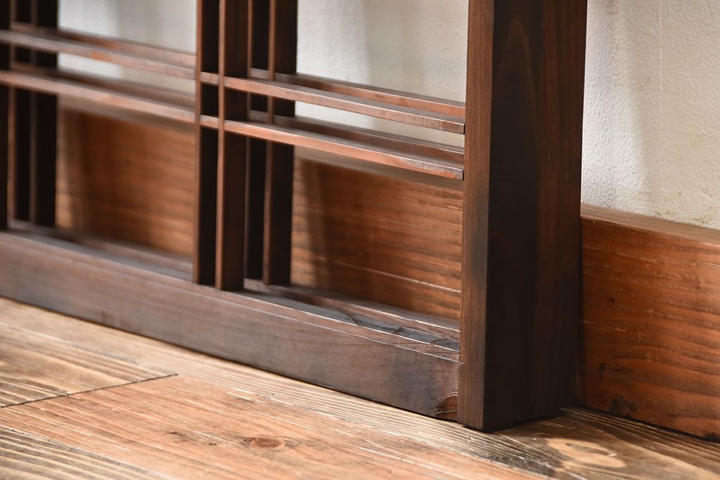 古民具・骨董　古い木のアンティーク格子戸2枚セット(2)