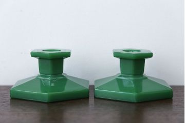 アンティーク雑貨　【H様ご成約済み・ご決済用】イギリスアンティーク　レトロでシンプルなガラス製キャンドルスタンドペアセット