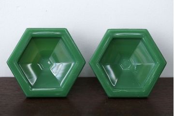 アンティーク雑貨　【H様ご成約済み・ご決済用】イギリスアンティーク　レトロでシンプルなガラス製キャンドルスタンドペアセット