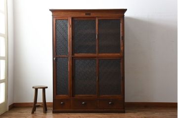 アンティーク家具　大正ロマン　ダイヤガラス入り!古い木製の大きな収納棚