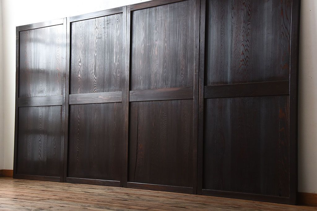 古民具・骨董　古い木製のアンティーク帯戸4枚セット(2)