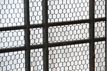 古民具・骨董　亀甲金網付き格子戸2枚セット