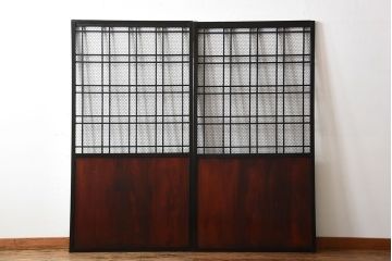 古民具・骨董　亀甲金網付き格子戸2枚セット